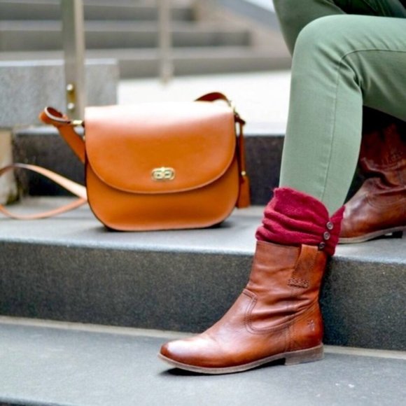 Frye Anna Short Light Tan Leather Pull On Comfy Casual Low Heel Ankle Booties - Picture 4 of 12